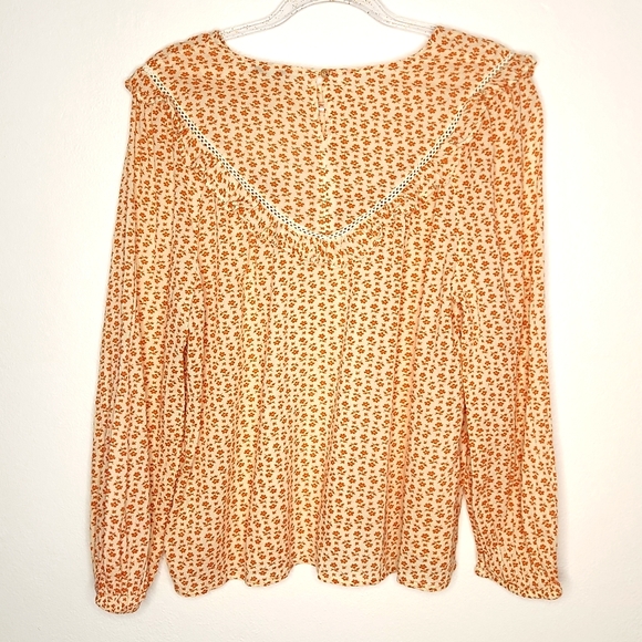 Ruffle-Yoke Prairie Peasant Modest Top in Cutout Blooms Size XL - Picture 6 of 11